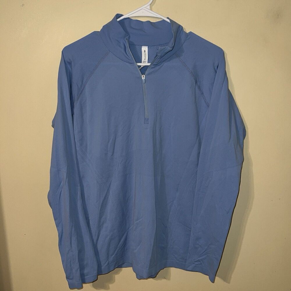 Athleta Momentum Activewear Shirt Blue Seamless Long Sleeves Zip Up Women's XL - Picture 2 of 7